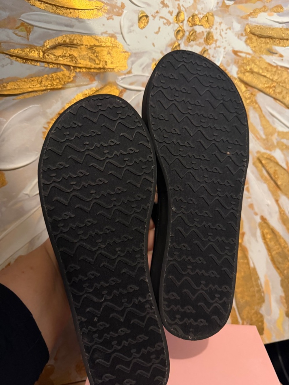 Nina Black Ruffled Toe-Post Wedge Sandals - Picture 5 of 5